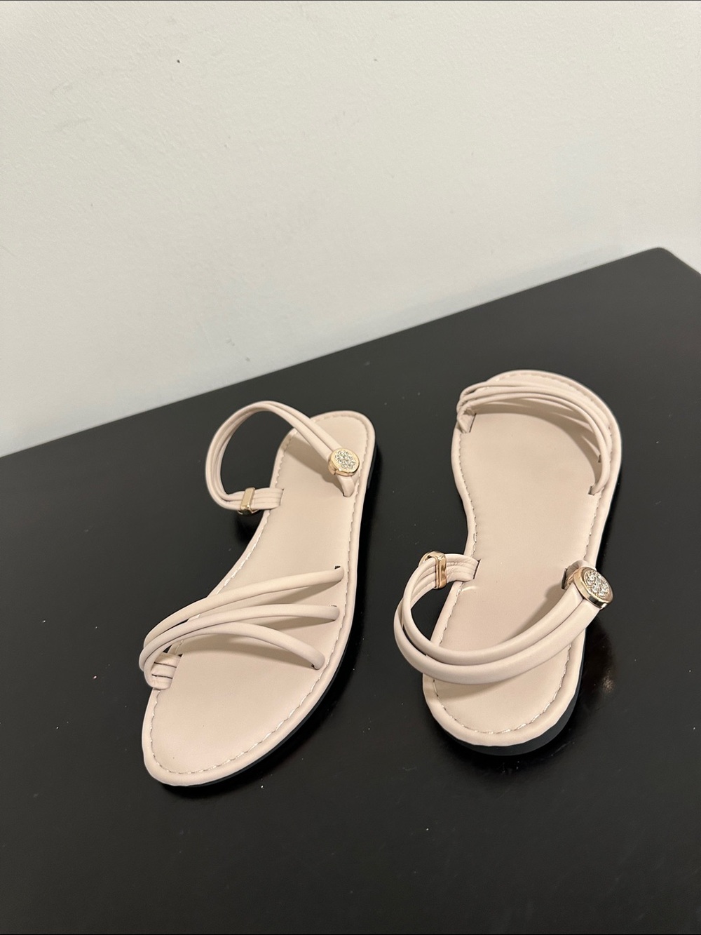 Women's Nude Strappy Flat Sandals